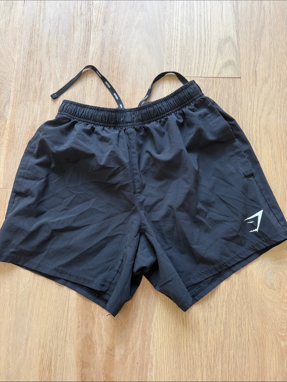 Gymshark Men’s Black Athletic Shorts with White Logo 5 inch